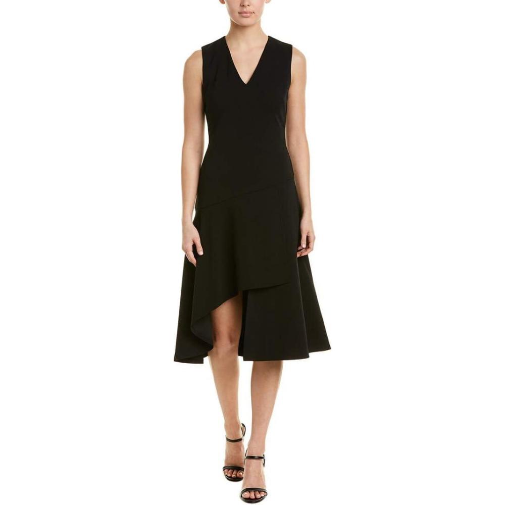 image:imageVince Camuto Womens Sleeveless V Neck Dress with Diagonal and Ruffled HemBlack