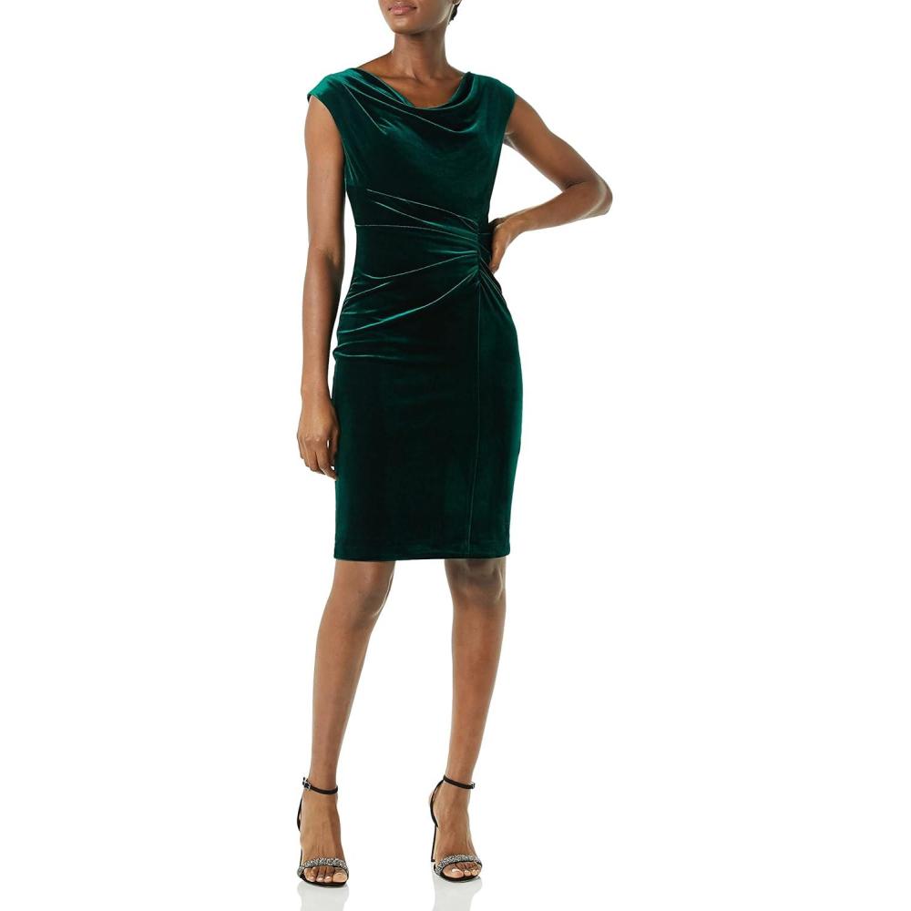 image:imageVince Camuto Womens Velvet Cowl Neck Ruched BodyconCocktail DressHunter