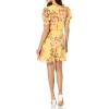 Vince Camuto Womens Flutter Sleeve V-Neck Fit & Flare Chiffon Mini Dress(Yellow Multi)