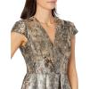 Vince Camuto Womens Jacquard Cap Sleeve V-Neck Fit and Flare(Slate)