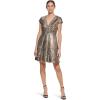 Vince Camuto Womens Jacquard Cap Sleeve V-Neck Fit and Flare(Slate)