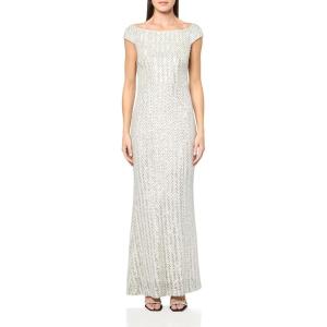 Vince Camuto Women’s Cap Sleeve Boat Neck Sequin Gown(Silver)