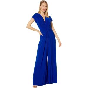 Vince Camuto Womens Short Sleeve V-neck Twist Front Summer Jumpsuit(Cobalt)