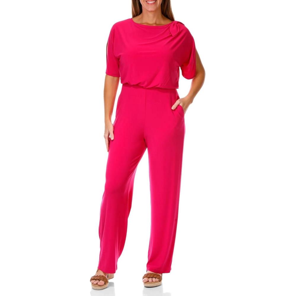 image:imageVince Camuto Womens Solid Ity Jumpsuit With Bow Shoulder DetailHot Pink