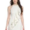 Vince Camuto Women’s Crepe Halter Neck Bodycon Dress with Front Rufflfe(Ivory)