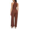 Vince Camuto womens Sleeveless Tie Neck Stretch Jumpsuit(Brown)