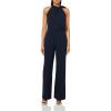 Vince Camuto womens Sleeveless Tie Neck Stretch Jumpsuit(Deep Navy)