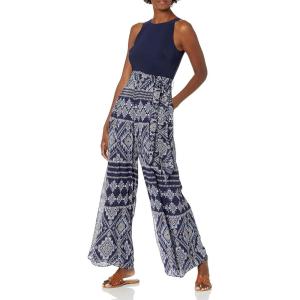 Vince Camuto womens Chiffon and Jersey Jumpsuit With Wrap Front(Navy Multi)