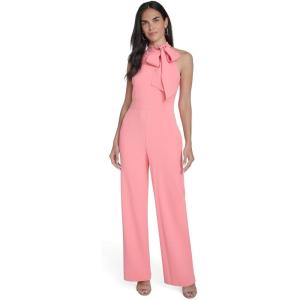 Vince Camuto womens Sleeveless Tie Neck Stretch Jumpsuit(Papaya)