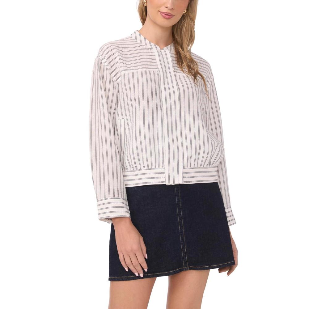image:imageVince Camuto Womens Snap Front Bomber Jacket WRolled CuffUltra White