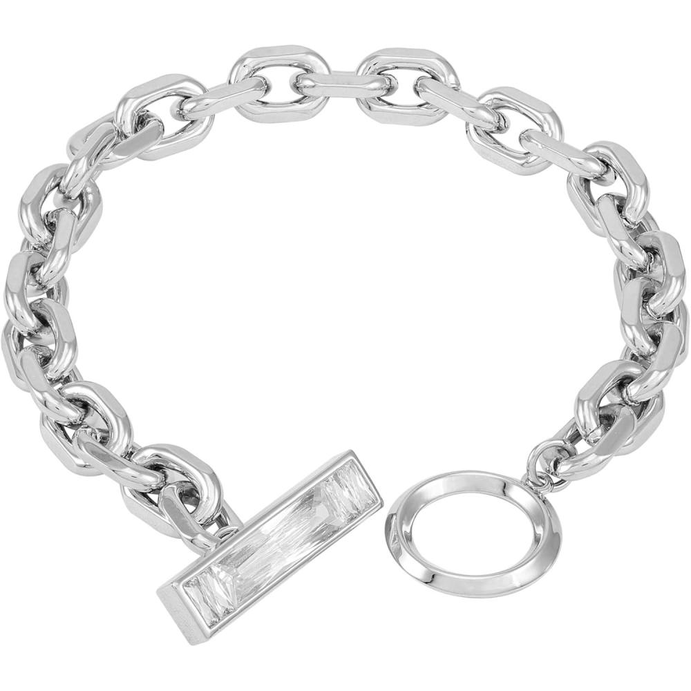 image:imageVince Camuto SilverTone Baguette Crystal Stone Toggle Bracelet