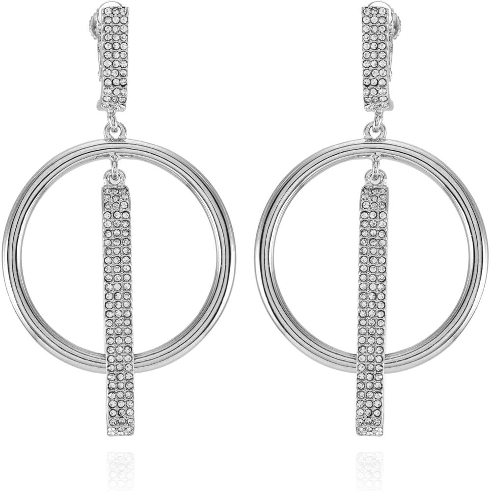 image:imageVince Camuto Silvertone Drop Hoop Clip On Earrings for Women