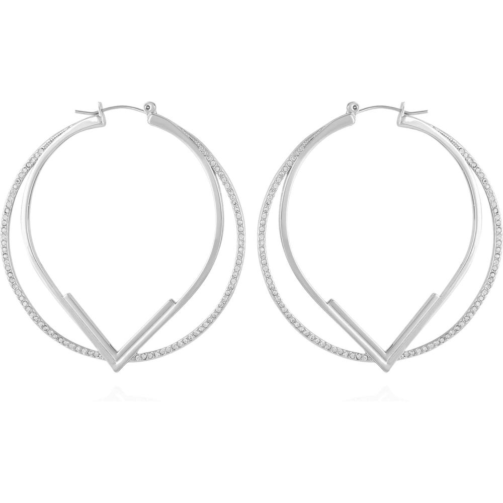 image:imageVince Camuto Silvertone Large Pave Crystal Stone Double Hoop Earrings