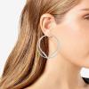 Vince Camuto Silvertone Large Pave Crystal Stone Double Hoop Earrings