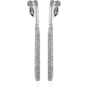 Vince Camuto Silvertone Pave Crystal Bar Drop Clip On Earrings