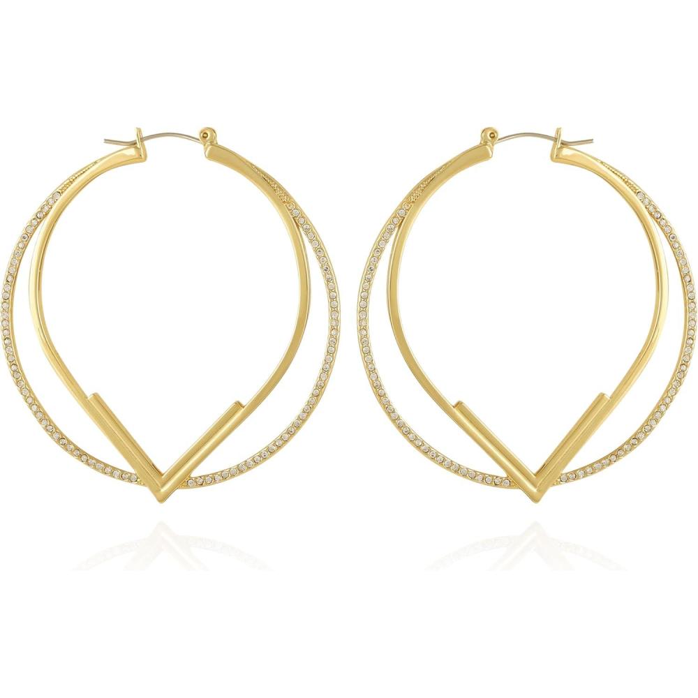 image:imageVince Camuto Goldtone Large Pave Crystal Stone Double Hoop Earrings