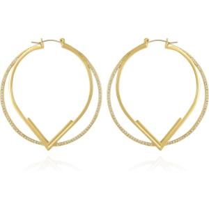 Vince Camuto Goldtone Large Pave Crystal Stone Double Hoop Earrings