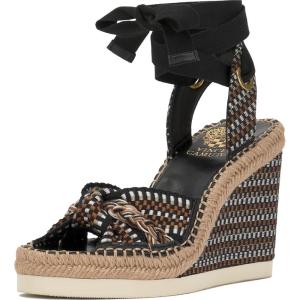 Vince Camuto Women’s Bealie Woven Lace Up Wedge Sandal(Black Multi)