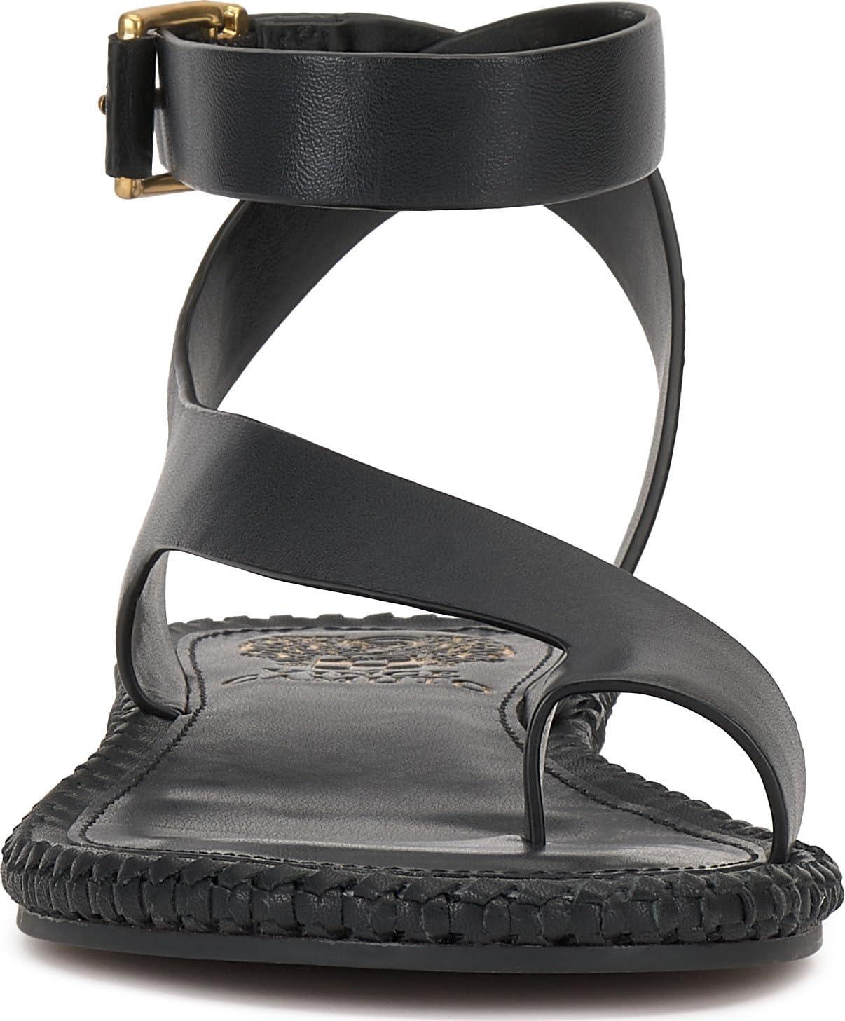 image:imageVince Camuto Womens Libahs Ankle Strap Toe Loop Flat SandalBlack Leather