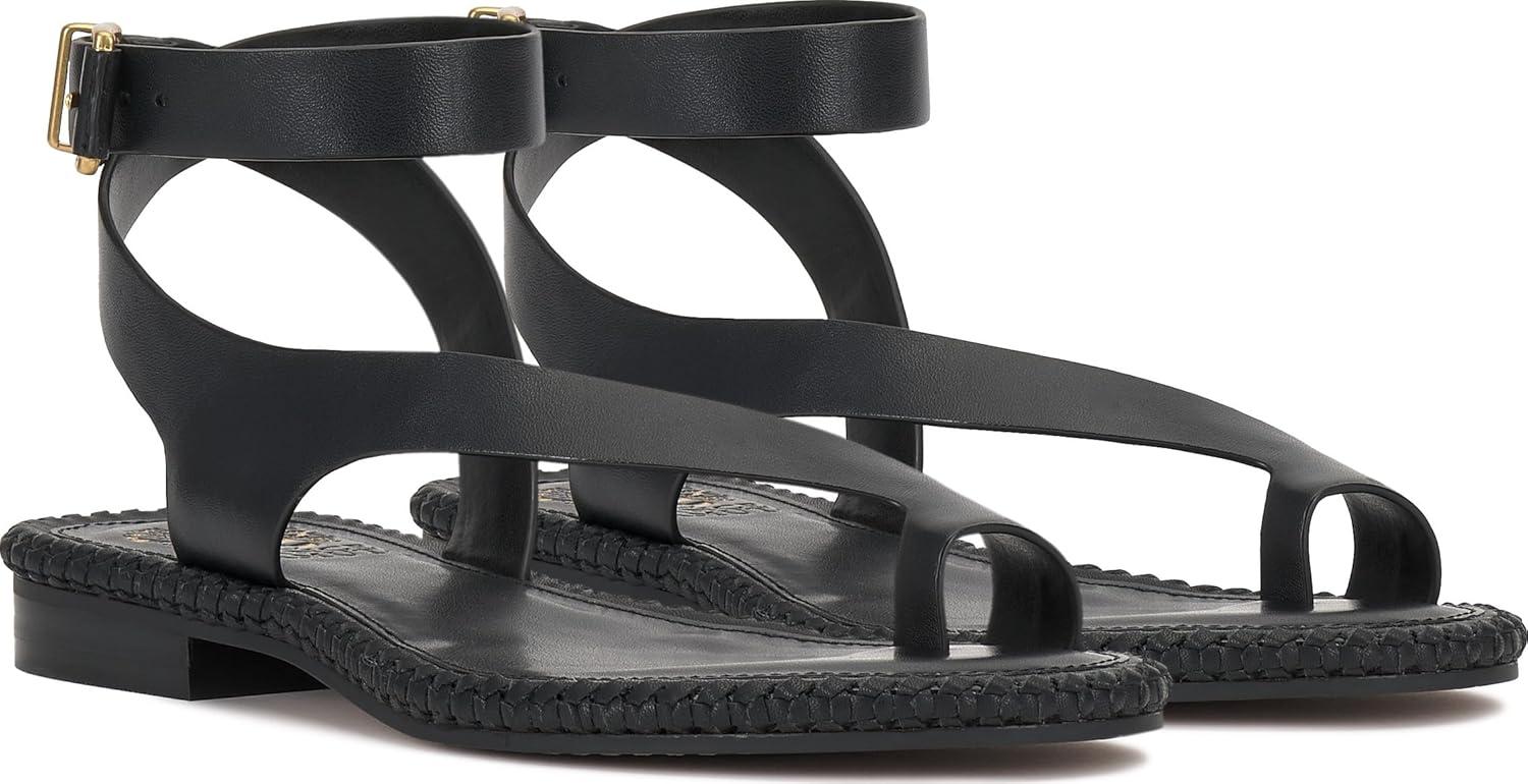 image:imageVince Camuto Womens Libahs Ankle Strap Toe Loop Flat SandalBlack Leather