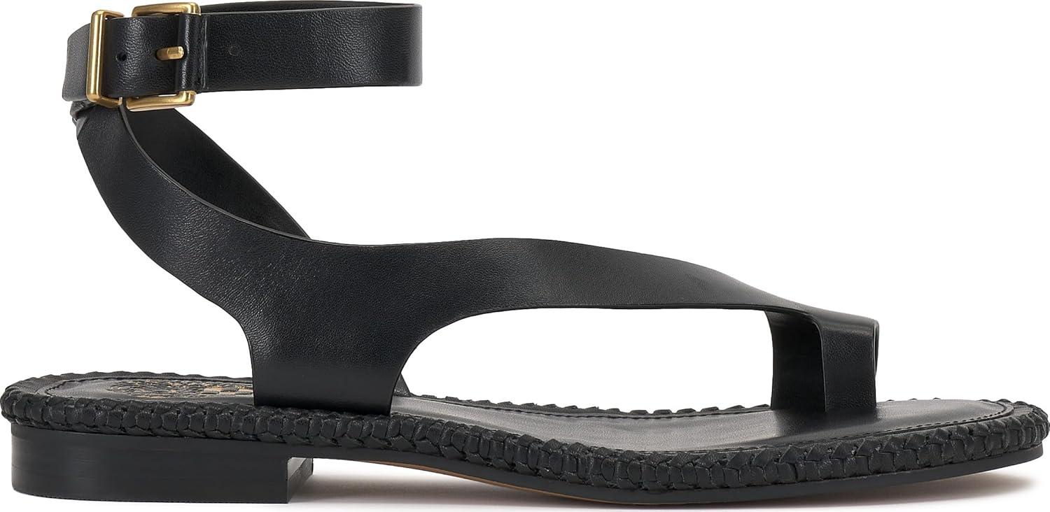 image:imageVince Camuto Womens Libahs Ankle Strap Toe Loop Flat SandalBlack Leather