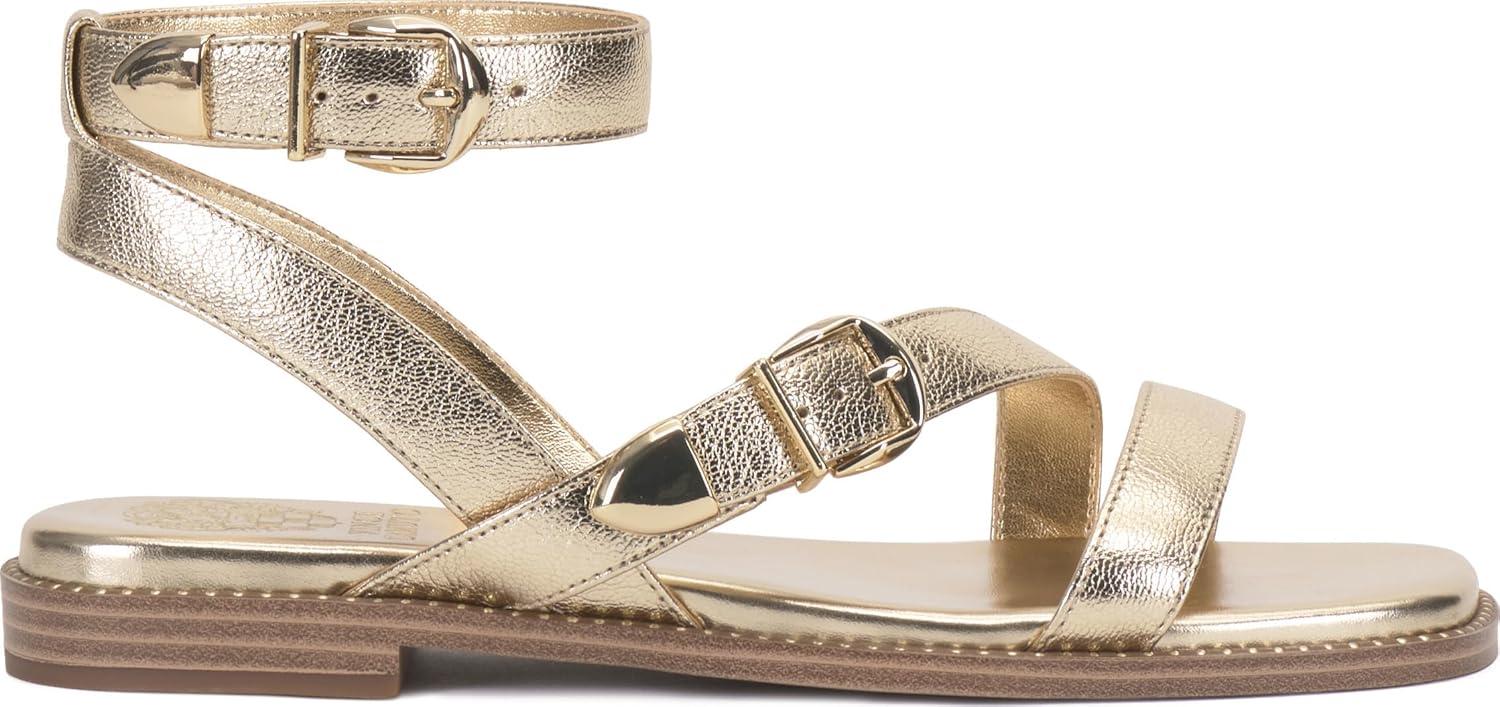 image:imageVince Camuto Womens Neiko Double Buckle Strappy Flat SandalEgyptian Gold Leather