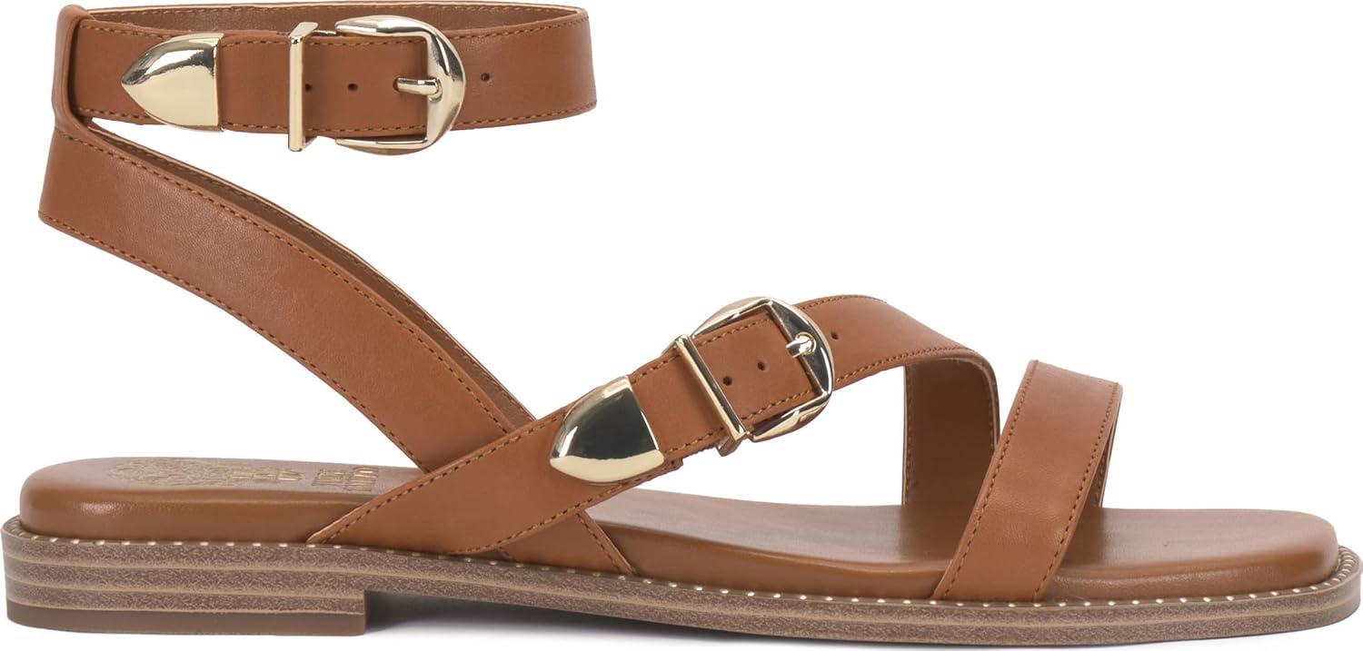 image:imageVince Camuto Womens Neiko Double Buckle Strappy Flat SandalGolden Walnut Leather