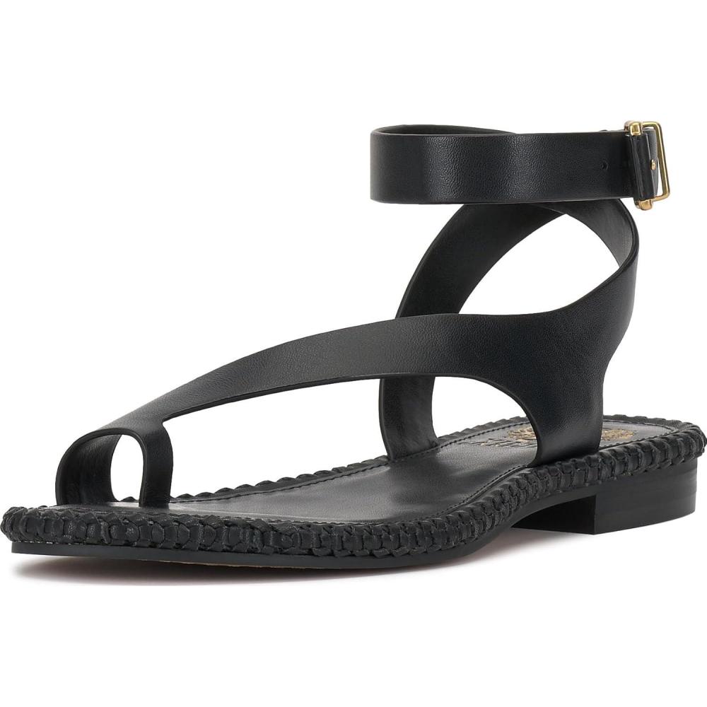 image:imageVince Camuto Womens Libahs Ankle Strap Toe Loop Flat SandalBlack Leather