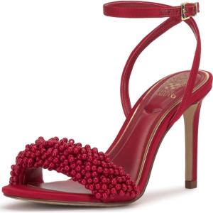 Vince Camuto Women’s Arleem Beaded Band Ankle Strap High Heel Sandal(Flame Satin)