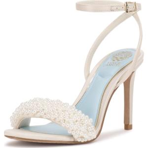 Vince Camuto Women’s Arleem Beaded Band Ankle Strap High Heel Sandal(Milk Satin)