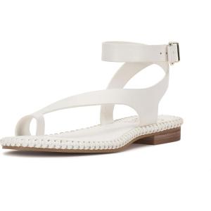 Vince Camuto Women’s Libahs Ankle Strap Toe Loop Flat Sandal(Bianco Leather)
