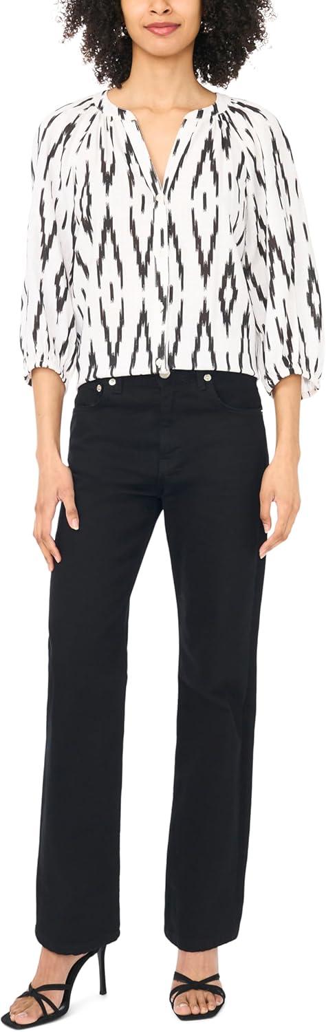 image:imageVince Camuto Womens 34 Sleeve Raglan Button Down BlouseRich Black