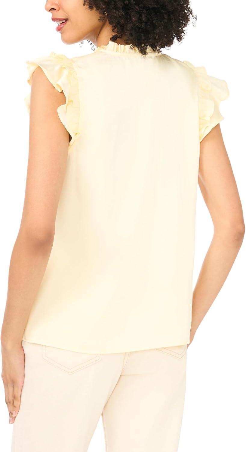 image:imageVince Camuto Womens Flutter Sleeve Tie Split Neck BlousePale Lemon
