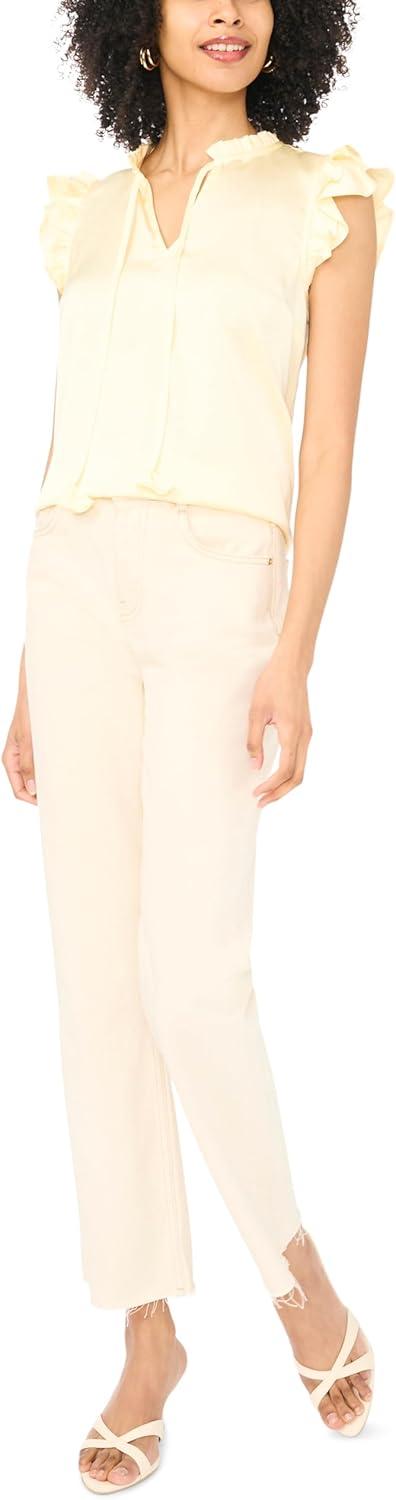image:imageVince Camuto Womens Flutter Sleeve Tie Split Neck BlousePale Lemon