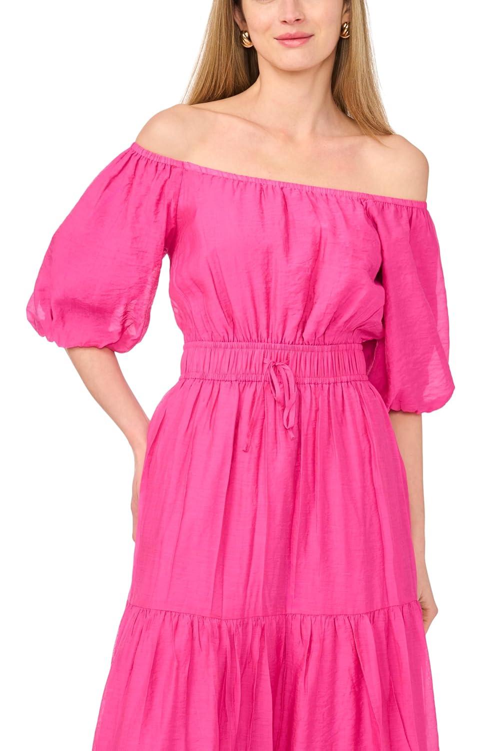 image:imageVince Camuto Womens Pleated Crew Neck Maxi DressRaspberry Sorbet