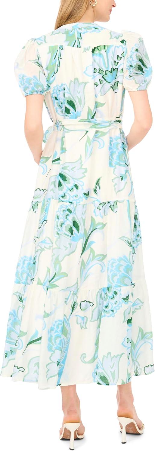 image:imageVince Camuto Womens Short Sleeve Belted Maxi Dress with ButtonsSerenity