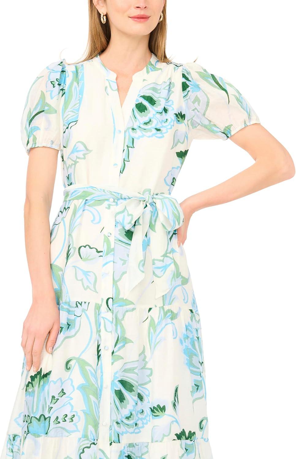 image:imageVince Camuto Womens Short Sleeve Belted Maxi Dress with ButtonsSerenity