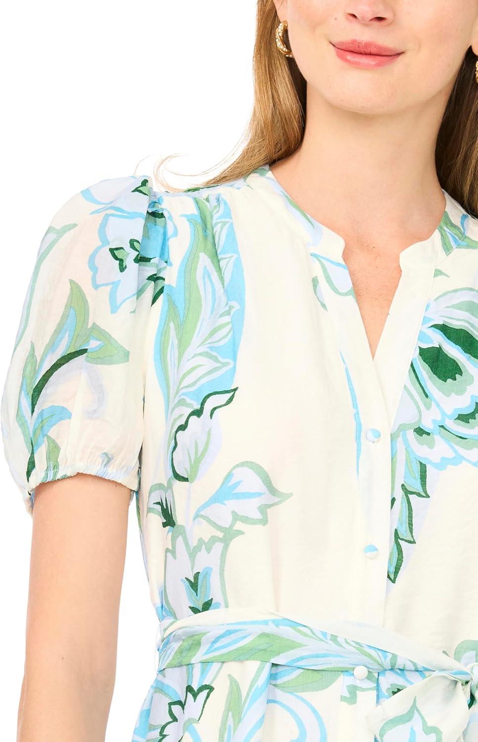 image:imageVince Camuto Womens Short Sleeve Belted Maxi Dress with ButtonsSerenity