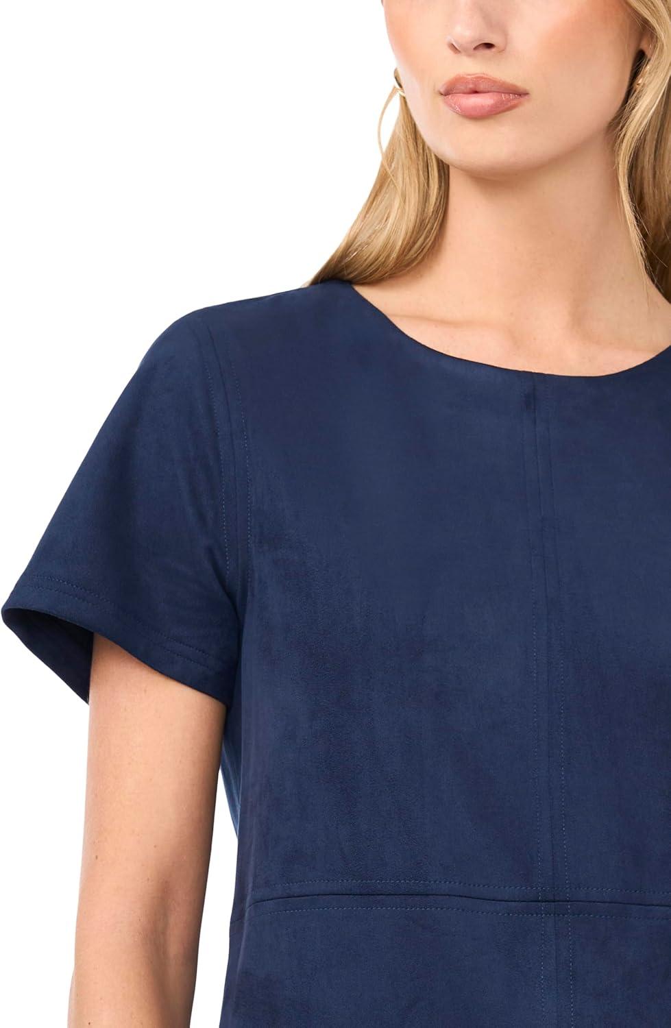 image:imageVince Camuto Womens Short Sleeve Panneled Shift Mini Dress with Exposed StitchingClassic Navy