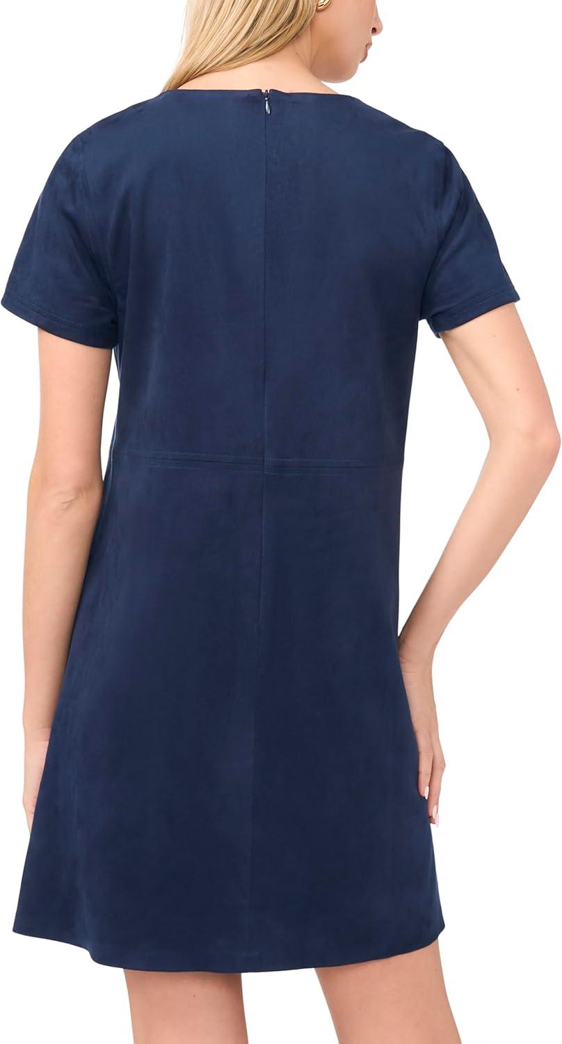 image:imageVince Camuto Womens Short Sleeve Panneled Shift Mini Dress with Exposed StitchingClassic Navy