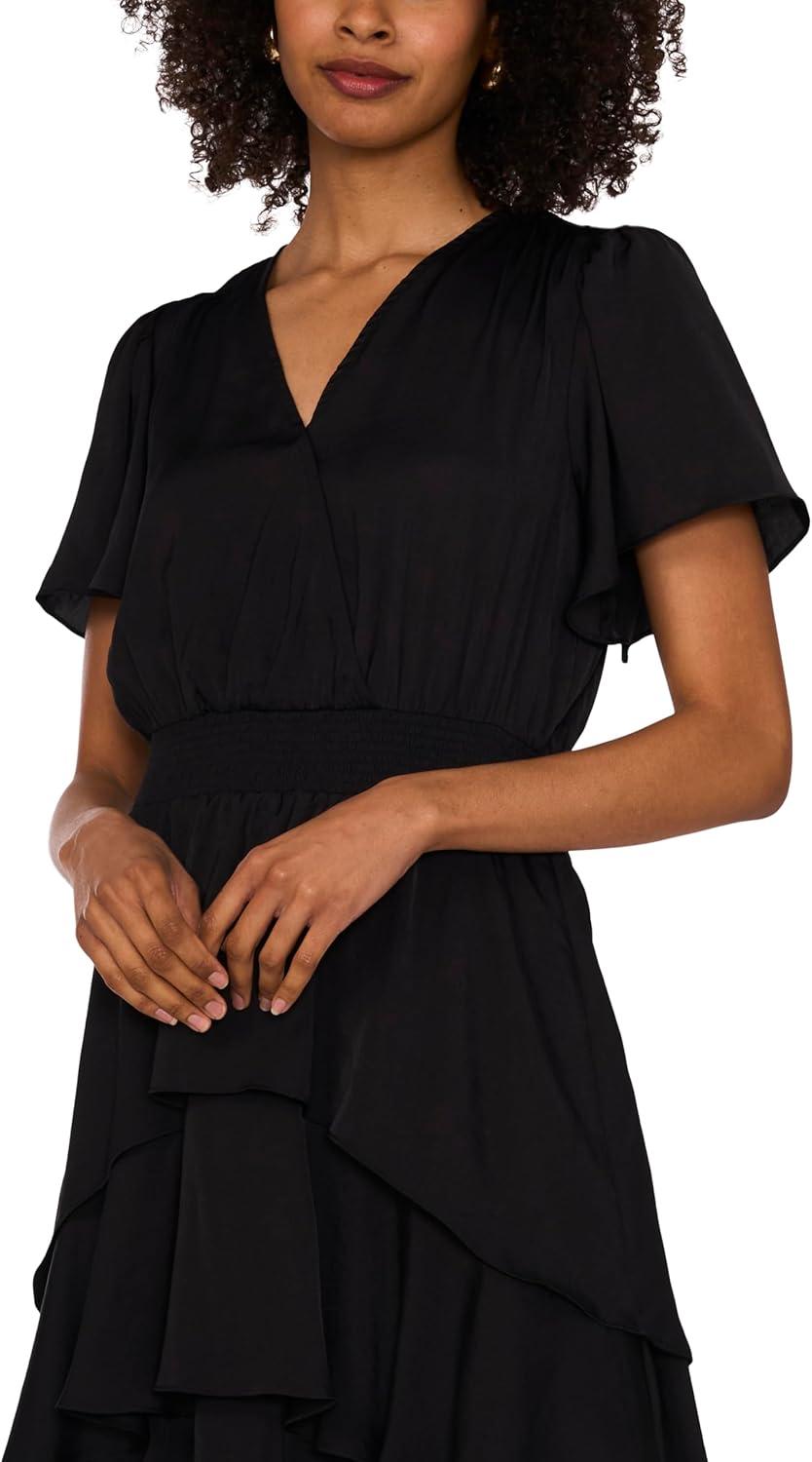 image:imageVince Camuto Womens VNeck Four Tier Layered Midi DressRich Black