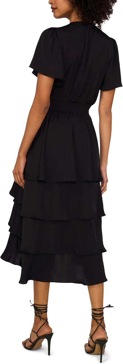 image:imageVince Camuto Womens VNeck Four Tier Layered Midi DressRich Black
