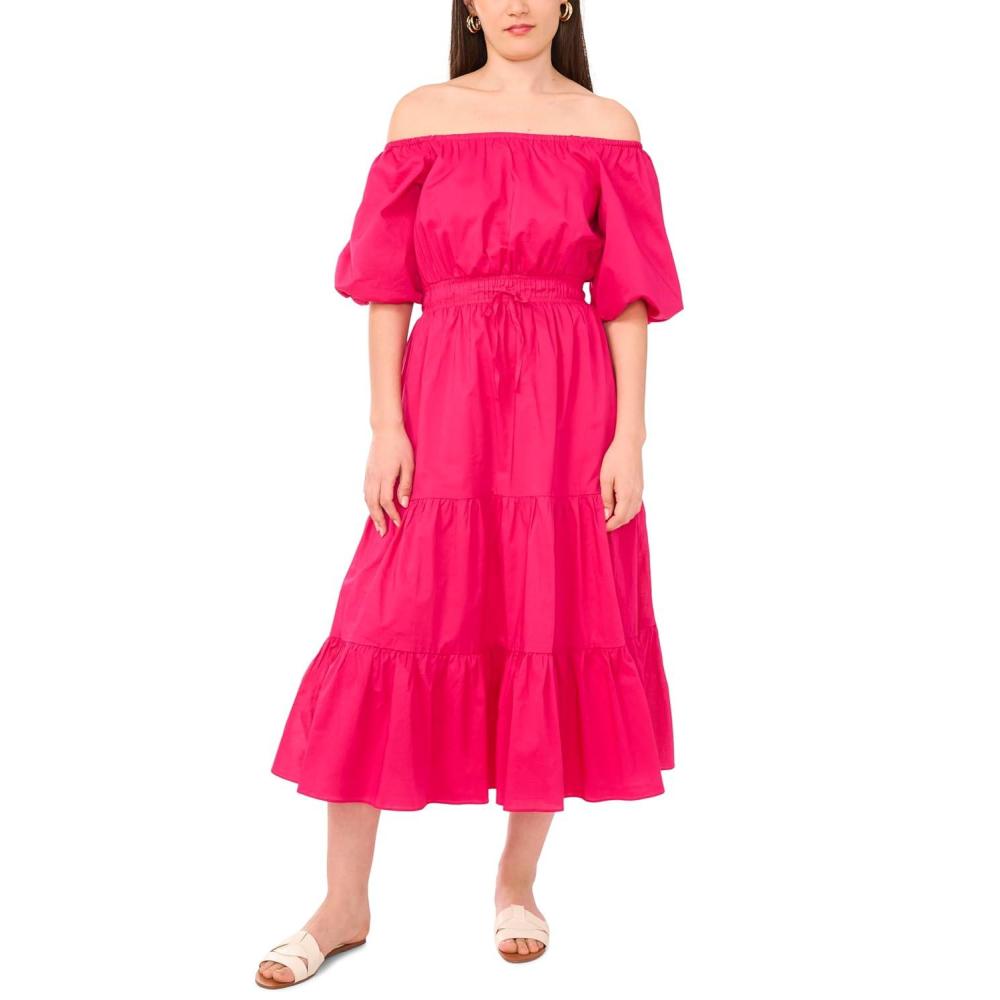 image:imageVince Camuto Womens Pleated Crew Neck Maxi DressBright Rose