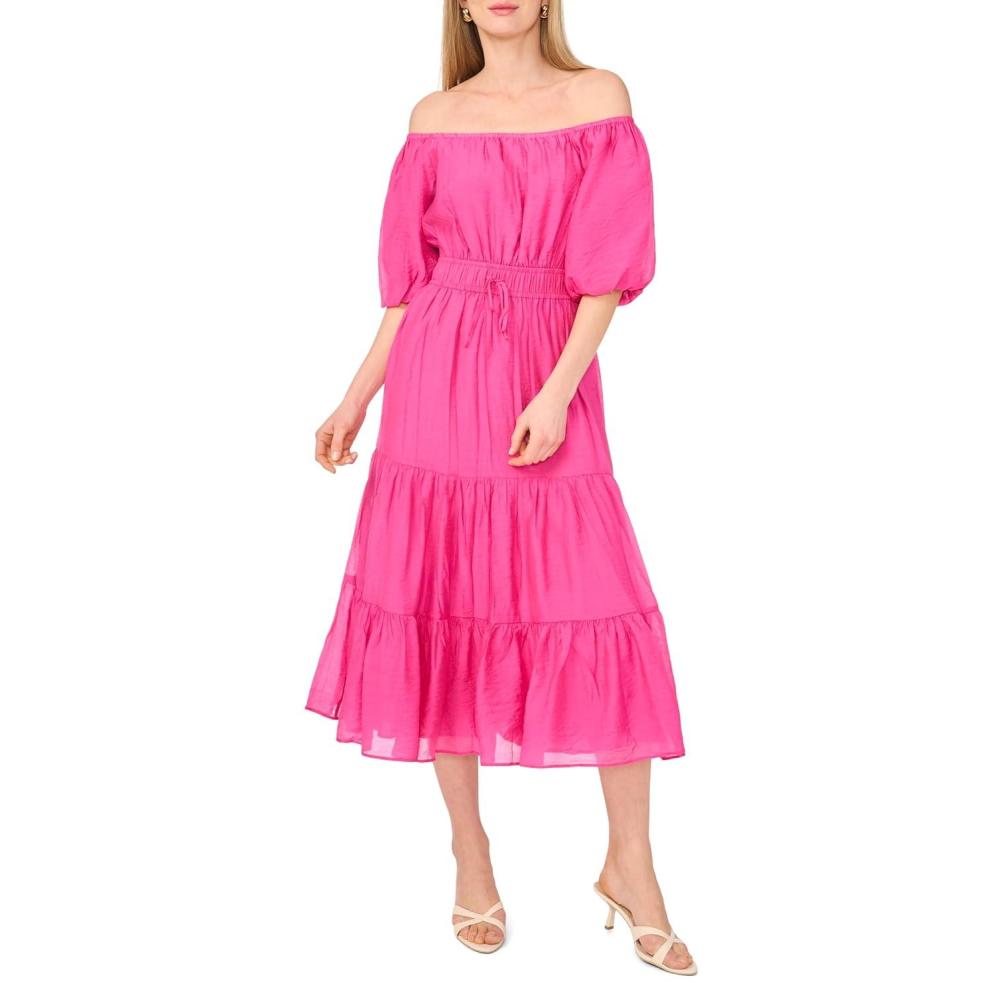 image:imageVince Camuto Womens Pleated Crew Neck Maxi DressRaspberry Sorbet