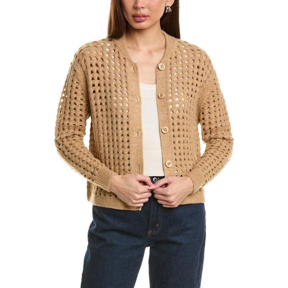 image:imageVince Camuto Womens Pointelle Long Sleeve CardiganLatte Heather