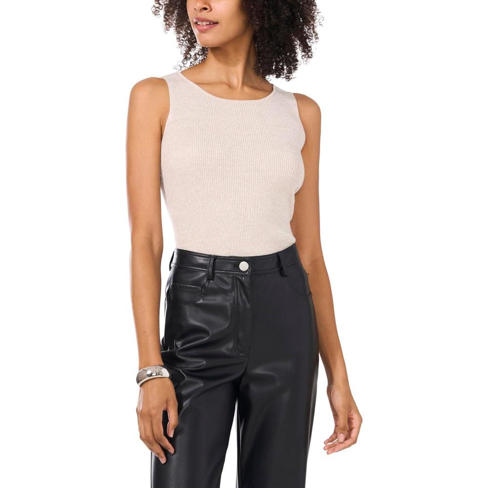image:imageVince Camuto Womens Rib Lurex Crew Neck Tank SweaterSweet Champagne Silver