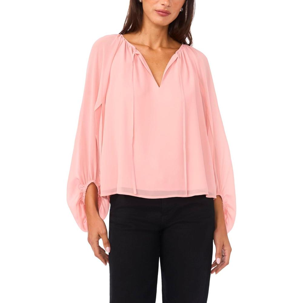 image:imageVince Camuto Womens Sheer Balloon Sleeve BlouseSepia Rose