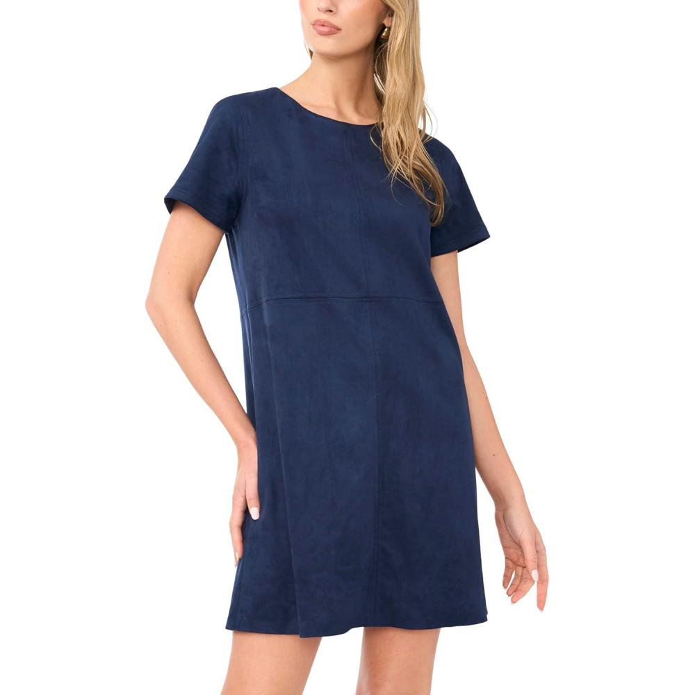 image:imageVince Camuto Womens Short Sleeve Panneled Shift Mini Dress with Exposed StitchingClassic Navy