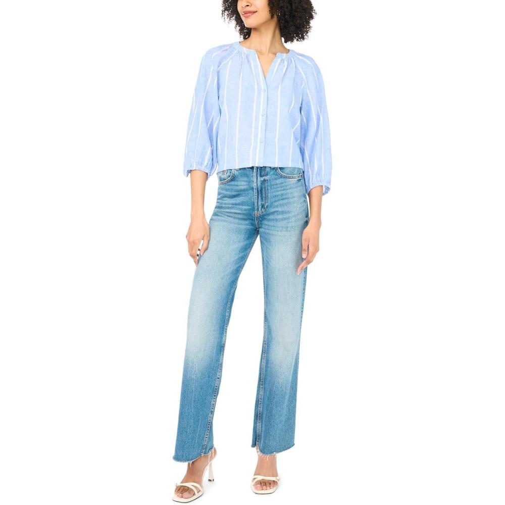 image:imageVince Camuto Womens Striped 34 Raglan Sleeve Button Down BlouseUltramarine