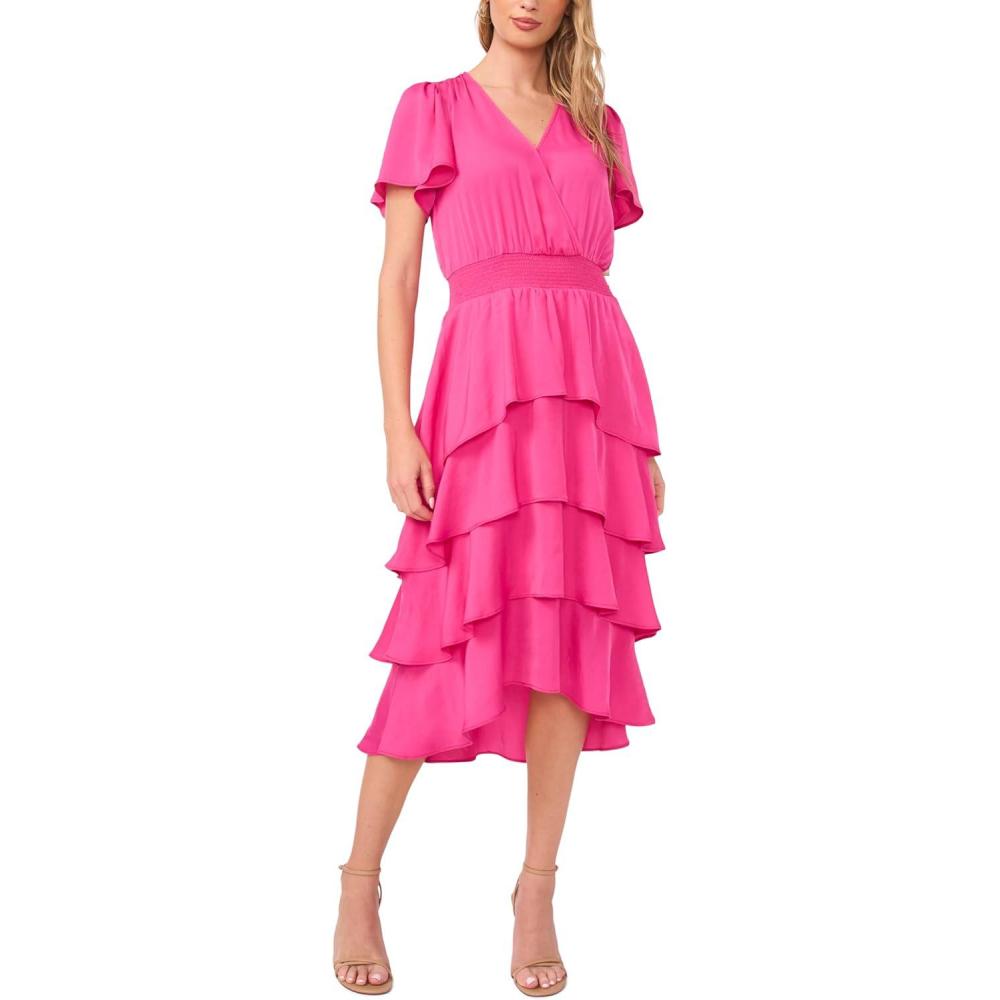 image:imageVince Camuto Womens VNeck Four Tier Layered Midi DressRaspberry Sorbet